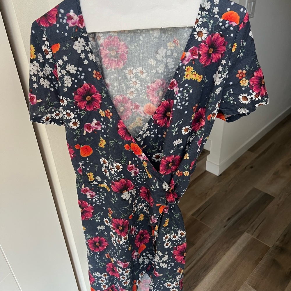 Marine Layer Floral Wrap Dress - Navy and Pink